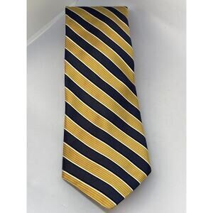 Nordstrom Tie Gold Yellow Cream Navy Blue Stripes All Silk Handmade 65.5” Long